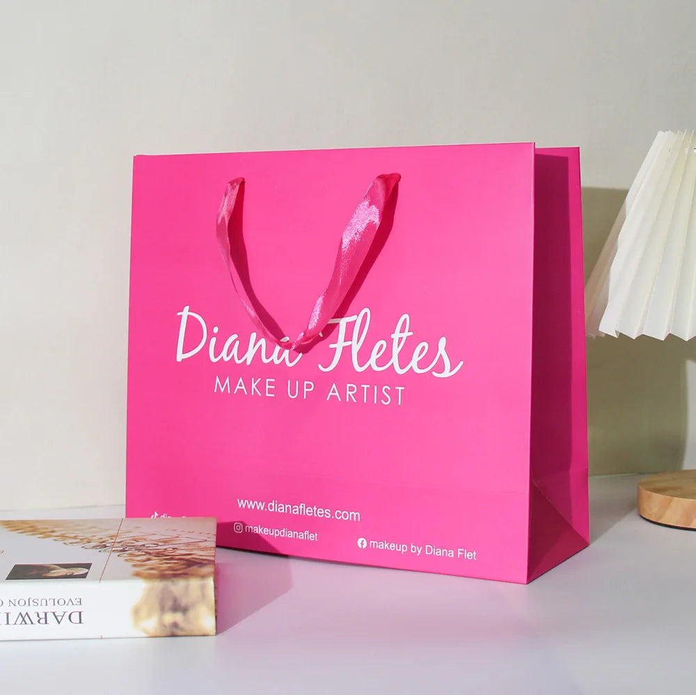 Wholesale Custom Pink Paper Bag Handle Luxury Clothing Retail Gift Shopping Bag Featuring Custom Printed Brand Logo Shoes Fur