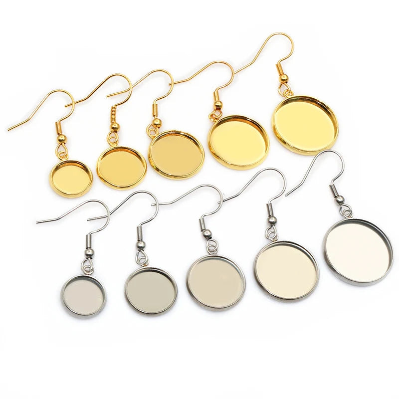 10pcs 8-30mm Inner Size Cabochons Blank Base Tray with Earring Hooks Stainless Steel DIY Jewelry Making Accessories Findings
