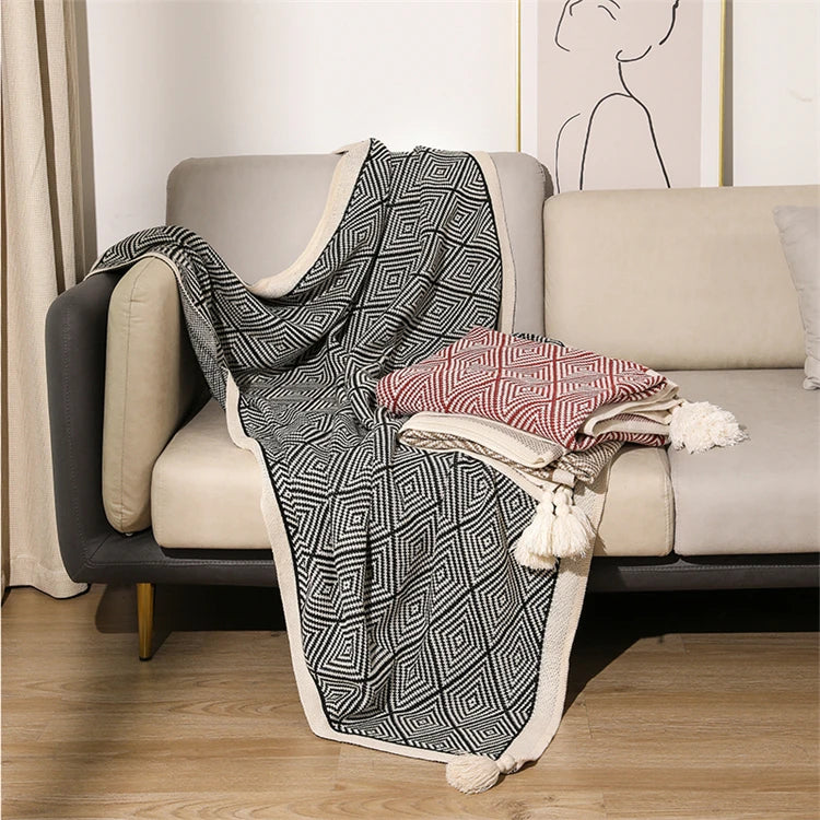Wholesale Polyester Cotton Accept Custom Knitted Blanket Throws Blanket for Sofa