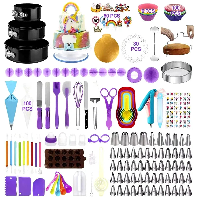 407PCS Baking Supplies Cake Decoration Kit Decorated Mouth Set Baking Pastry Tools Set Silicon Plastic Stand Set for Wedding