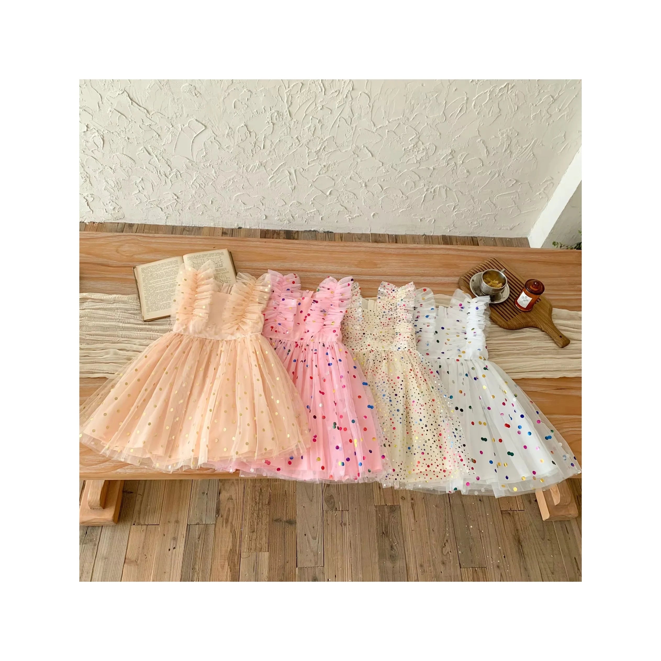2024 Girls Sequin Tulle Dress Rainbow Star Ruffle Sparkle Toddler Kids Wedding Gown Dresses