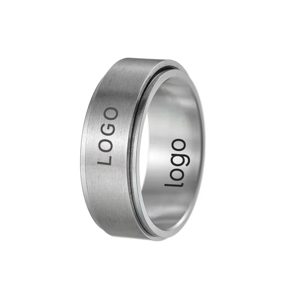 ShuoyeW 8MM Stainless Steel Ring Silver Black Gold Matte Brushed Basic Rotatable Spinning Whirling Stainless Steel Ring Ring 419