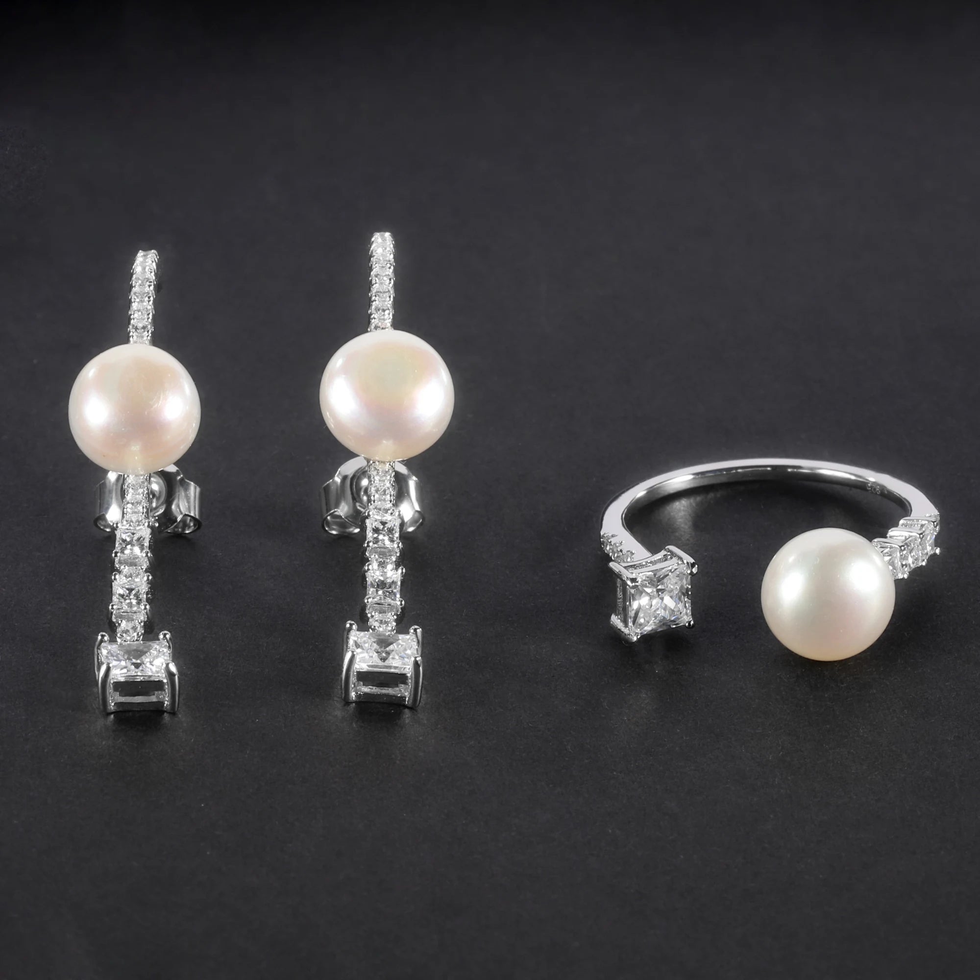 C5791 Abiding Jewelry Morden Style 9mm White Fresh Water Pearl Fashion Jewellery Sets Ring 925 Sterling Silver Jewelry Set