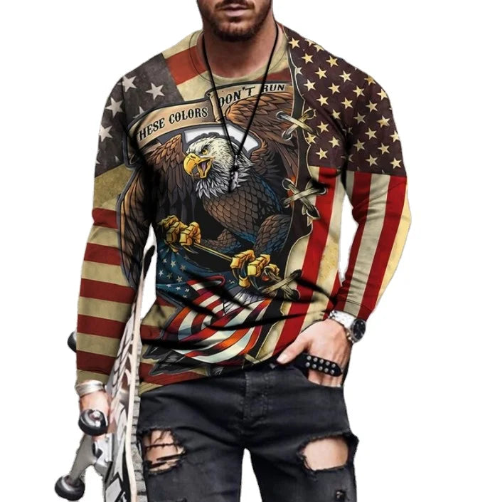 Wholesale Breathable Anti-Wrinkle Long Sleeve Graphic Printed T Shirts Plus Size Men's
