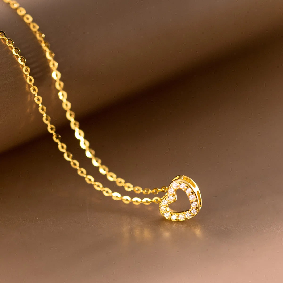 925 Sterling Silver Cubic Zircon Heart Pendant Gold Plated Necklaces Fashion Jewelry for Women