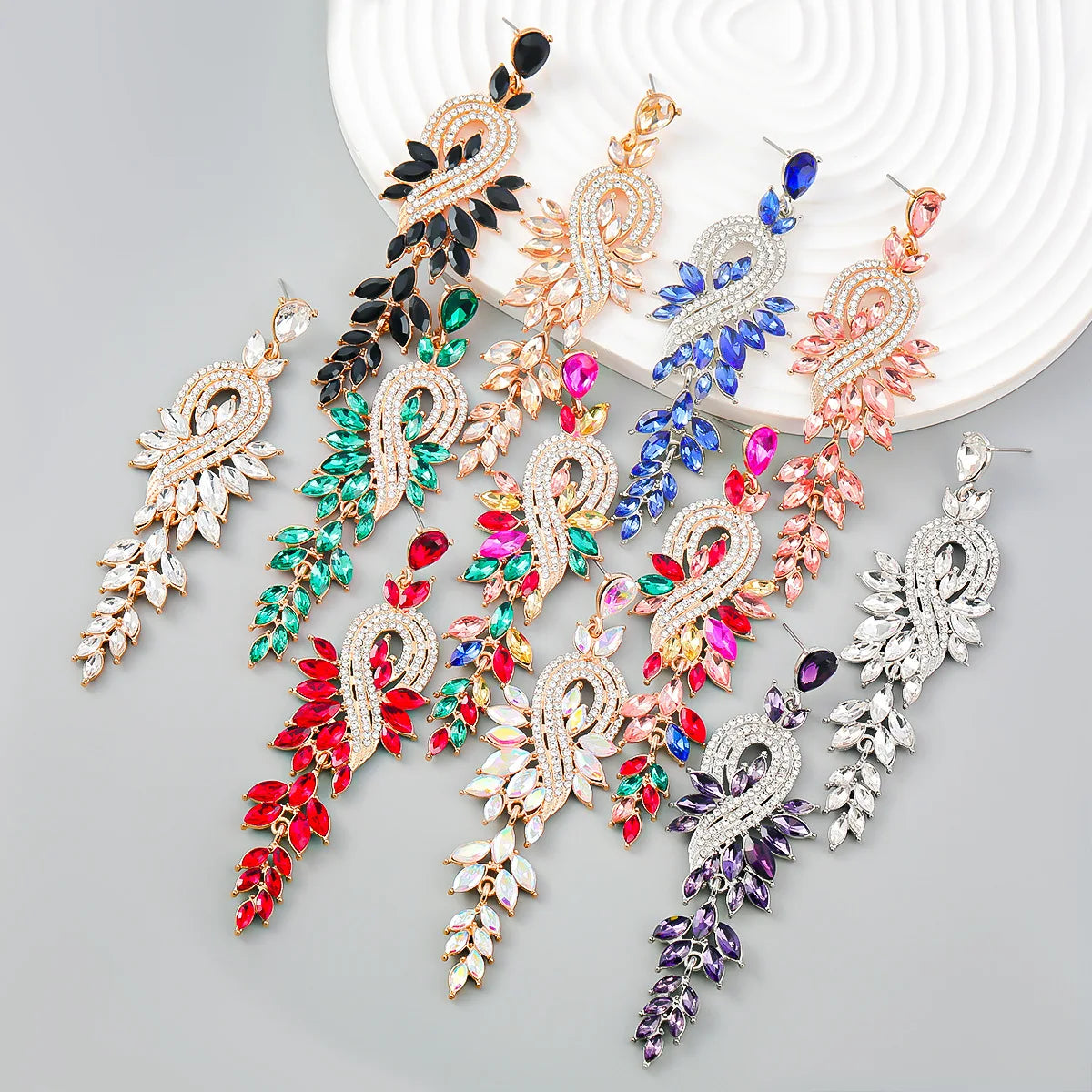 Ladies Fashion Chic Alloy Copper Rhinestone Crystal Dress Match Party Wedding Earring  Jewelry