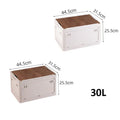 Eco Friendly PP Plastic Rectangle Injection Foldable Camping Storage Box with Wooden Lid 55L Capacity Carton Packed Outdoor Use