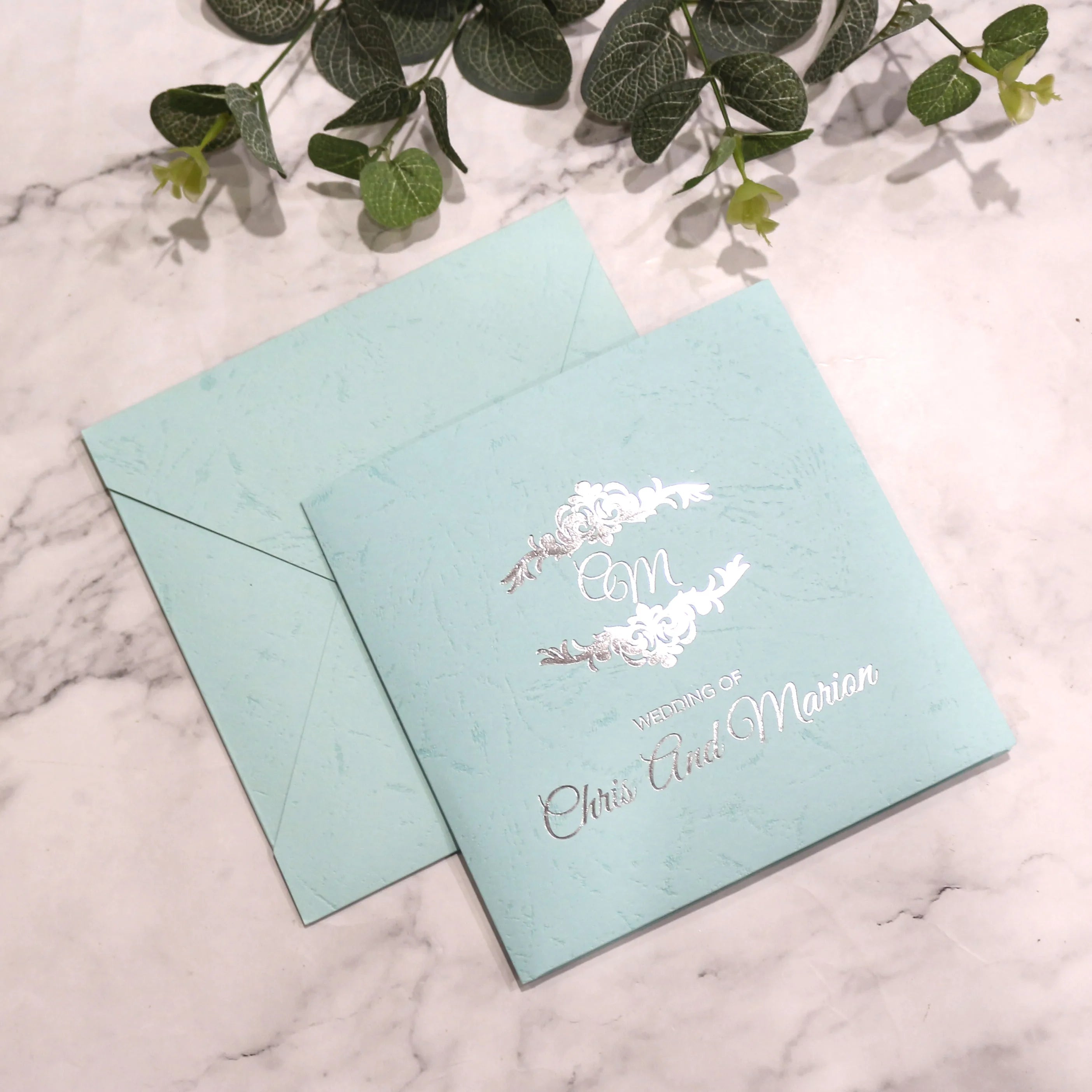 Simple Light Blue Transparent Acrylic Wedding Invitation With Elegant Silver Foil Pocket for Wedding Party Invitation