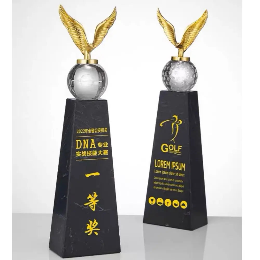 Hot Sale Sports Champions Crystal Trophy Manufacturer Crystal Glass Award Trophy With Gold Eagle