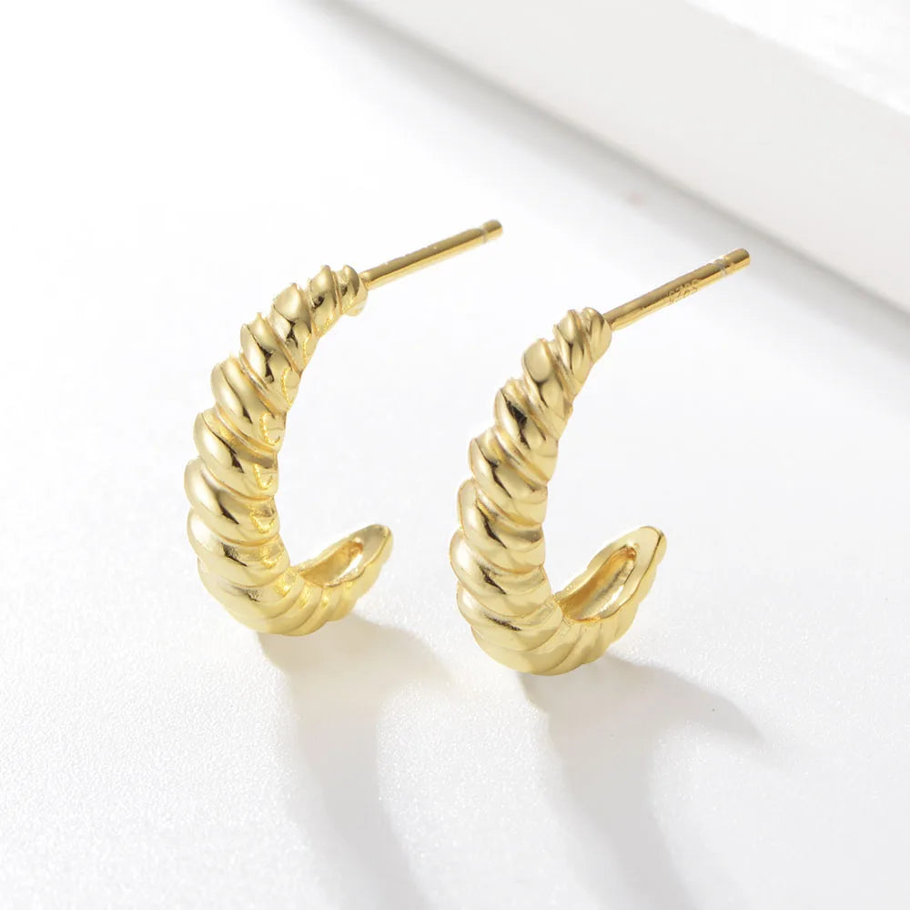 New Design Brass Gold Plated Circle Twisted Cuff Earrings Irregular Lightweight Chunky Open Hoops