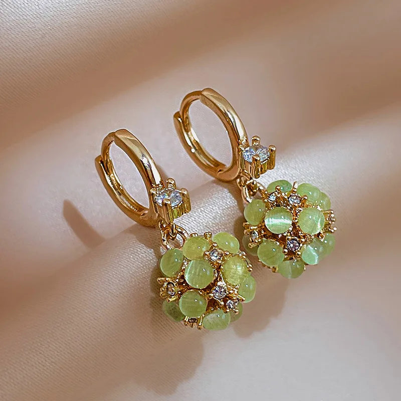 2022 Earring Popular Hot Selling Sweet Resin Zircon Rhinestone Small Ball Ear Buckle Huggie Earrings Green Ball Earrings