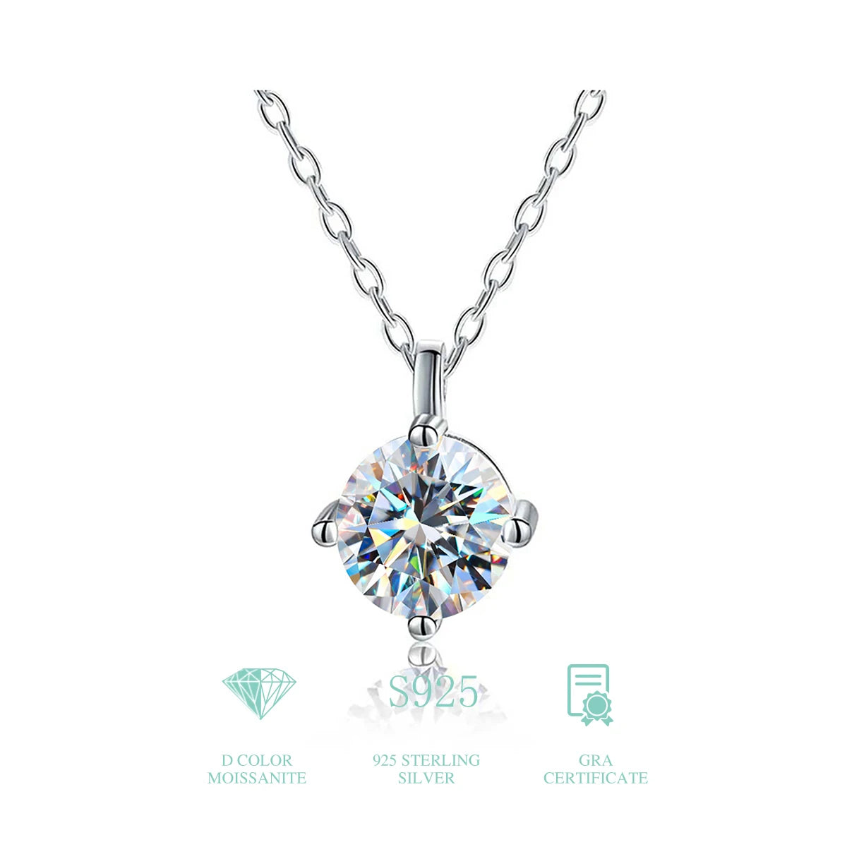 Luxury Diamond Women Fine Jewelry 2ct Colored Iced Cut Round Shape Moissanite Necklaces 925 Sterling Silver Chains for Wedding