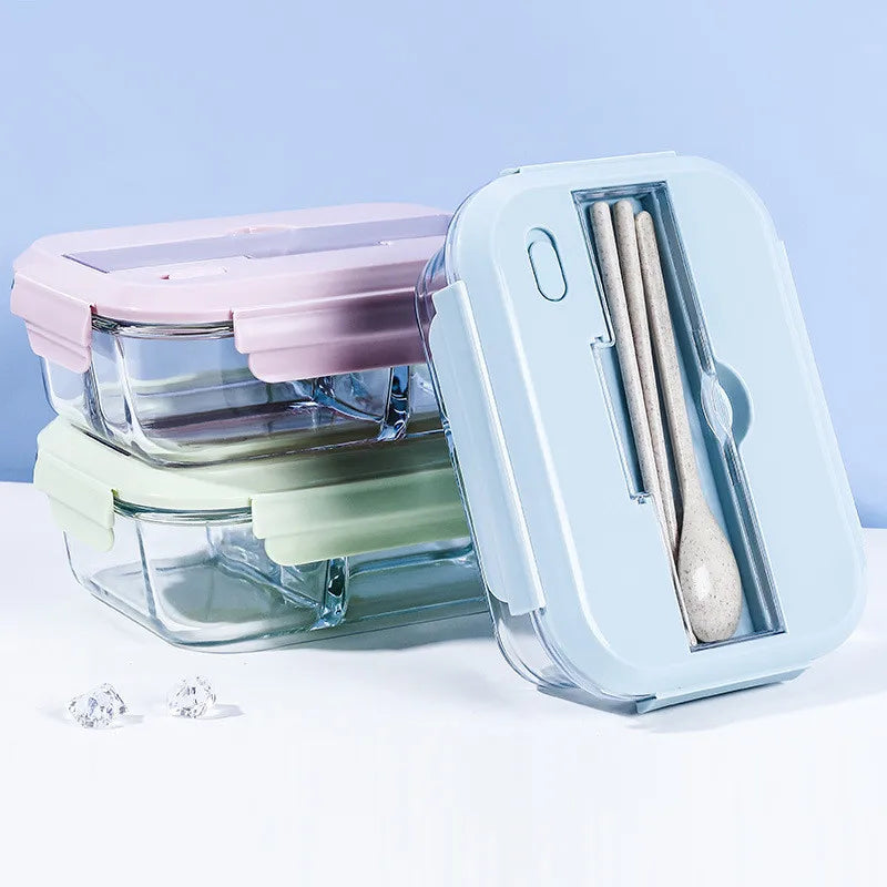 Divided Glass Lunch Box Kitchen Home Glass Glassware Meal-Prep Glass Containers for Food Storage