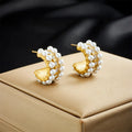 2023 New Non Tarnish 18k Pvd Gold Plated 316L Stainless Steel C Shaped Chunky Women Pearl Stud Earrings Jewelry