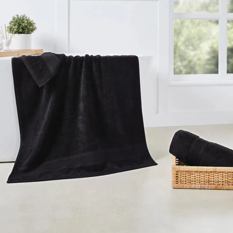 Ultra Soft Pure Cotton Bath Towel Absorbent Bath Wrap Towel 600 GSM Black Bath Towel