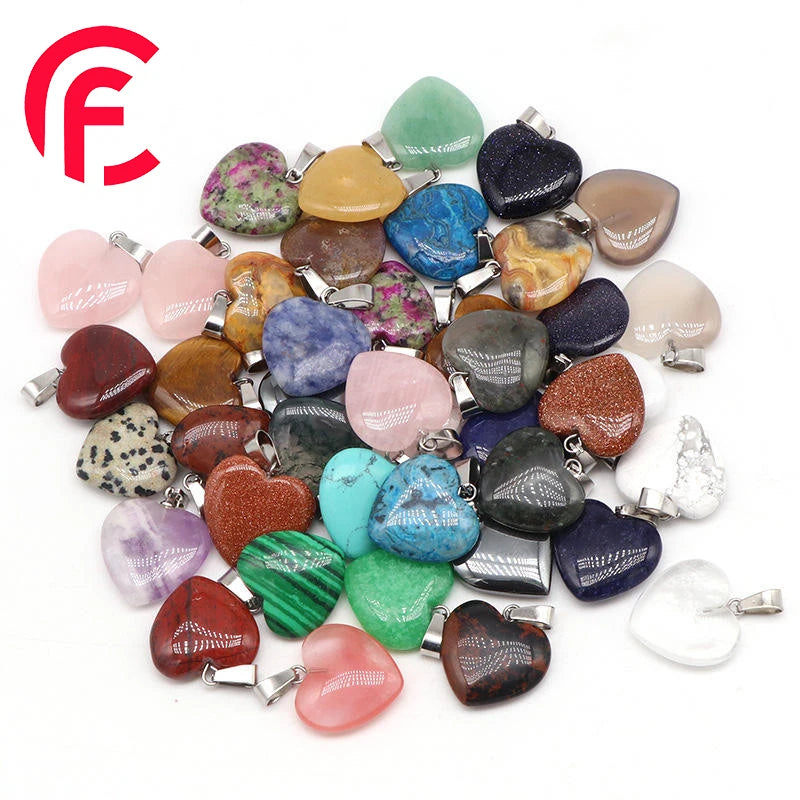 Natural Stone Heart Shape Crystal Pendant Crystal Agate Gemstone Necklace Pendant for Women Natual Stone Jewelry