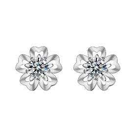 XEA011 New 925 Sterling Silver Moissanite Earrings Korean Style Cherry Blossom Design Simple and Exquisite Wholesale