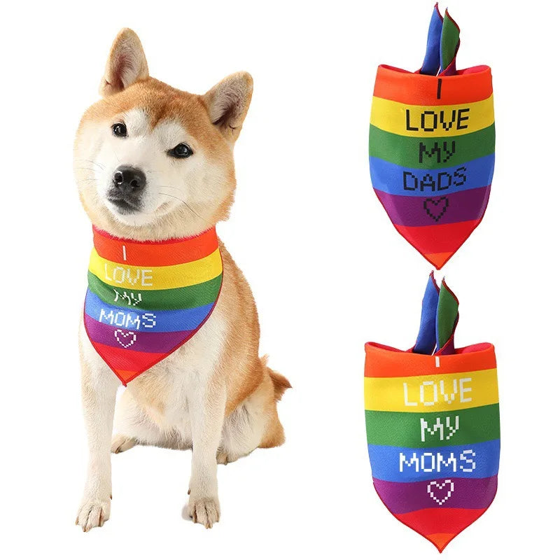 Direct Sales Manufacturer New Rainbow Striped Pet Saliva Towel Small Medium-sized Pride Moon Dog Cat Scarf Square Made Polyester