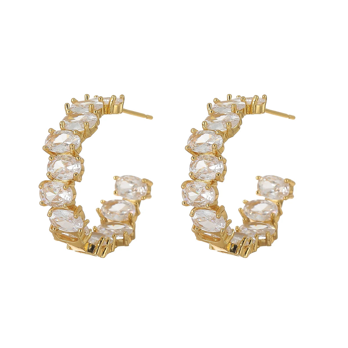 Cunyan 2025 Fashion Korean Earrings Wholesale Gold Plated C Shaped Zircon Drop Earrings Women