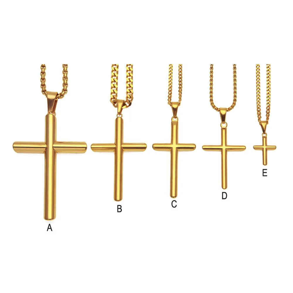 Five Sizes Plain Crucifix Cross Pendant 316L Stainless Steel Christian Religious Jewelry 18k Gold Large Cross Necklace for Men
