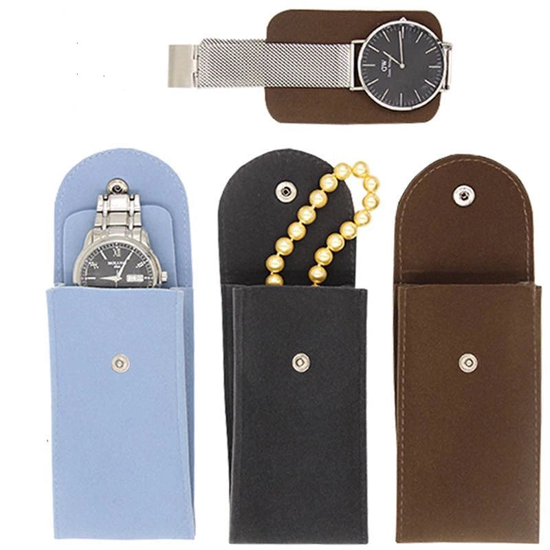 Fashion Suede Watch Packaging Bag With Flap Pouch Suede