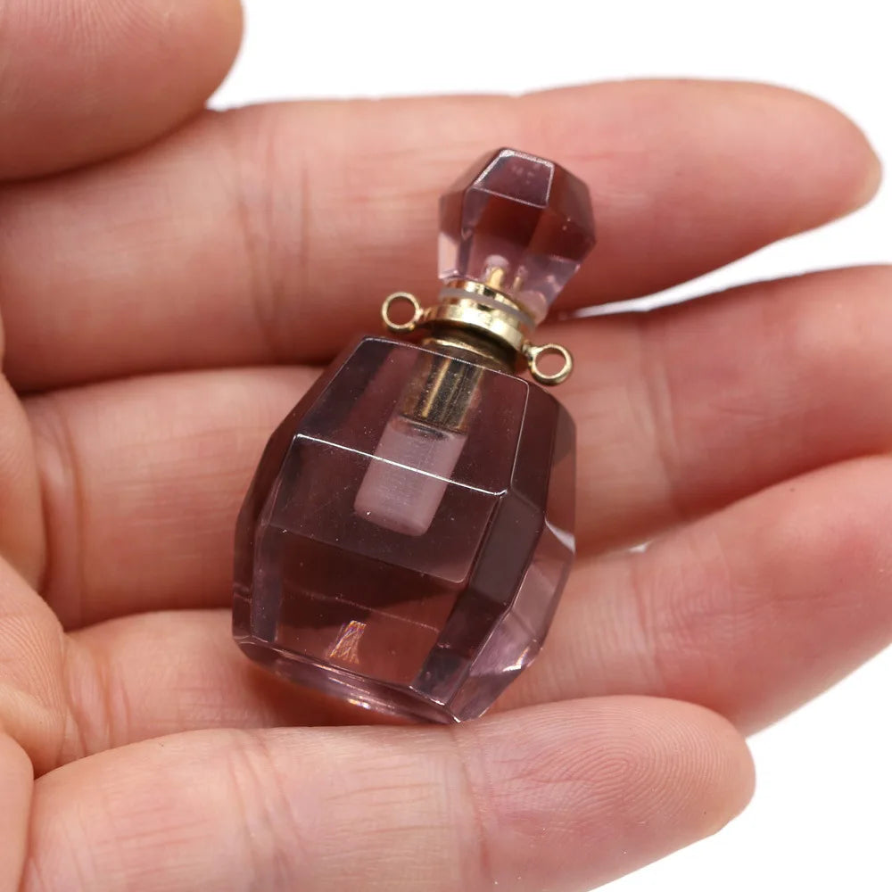 Hongzhuo Amethyst Natural Perfume Essential Oil Bottles Crystal Perfume Bottle for Pendant Necklace