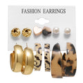 VKME Fashion Bohemian Pearl Hoop Earrings Set for Women Mixed Designs Leopard Tassel Stud Earring Jewelry