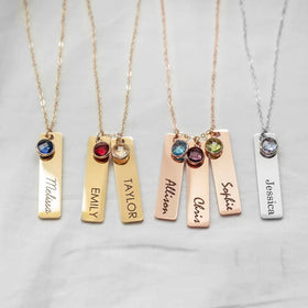 Zhongzhe Jewelry Custom 12 Color Birthstones Necklace Laser Lettering Pendant DIY logo Stainless Steel Necklace for Woman