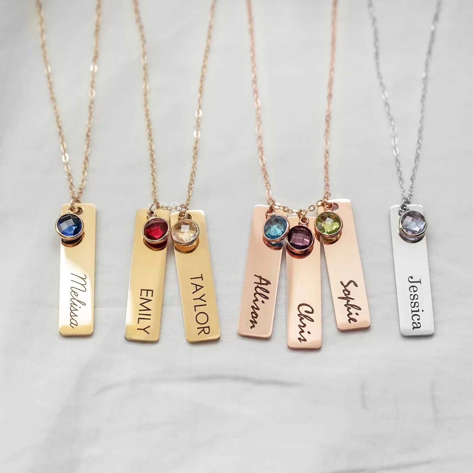 Zhongzhe Jewelry Custom 12 Color Birthstones Necklace Laser Lettering Pendant DIY logo Stainless Steel Necklace for Woman