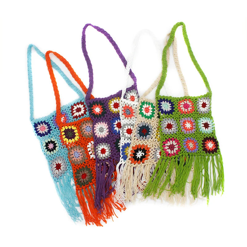 Handmade Summer Bohemian Woven Tassel Crossbody Bag Vintage Lady Fashionable Beach Polyester Factory Wholesale Spring Season