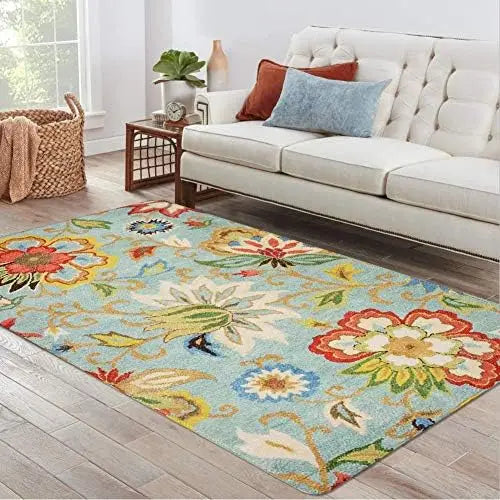 Modern 4x6 Distressed Vintage Floral Accent Carpet Non-Slip Washable Boho Farmhouse Decor Rug Pad for Living Room Machine Made