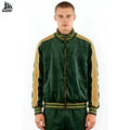 Custom High Collar Full Zip up Side Stripe Velvet Velour Track Jacket for Men