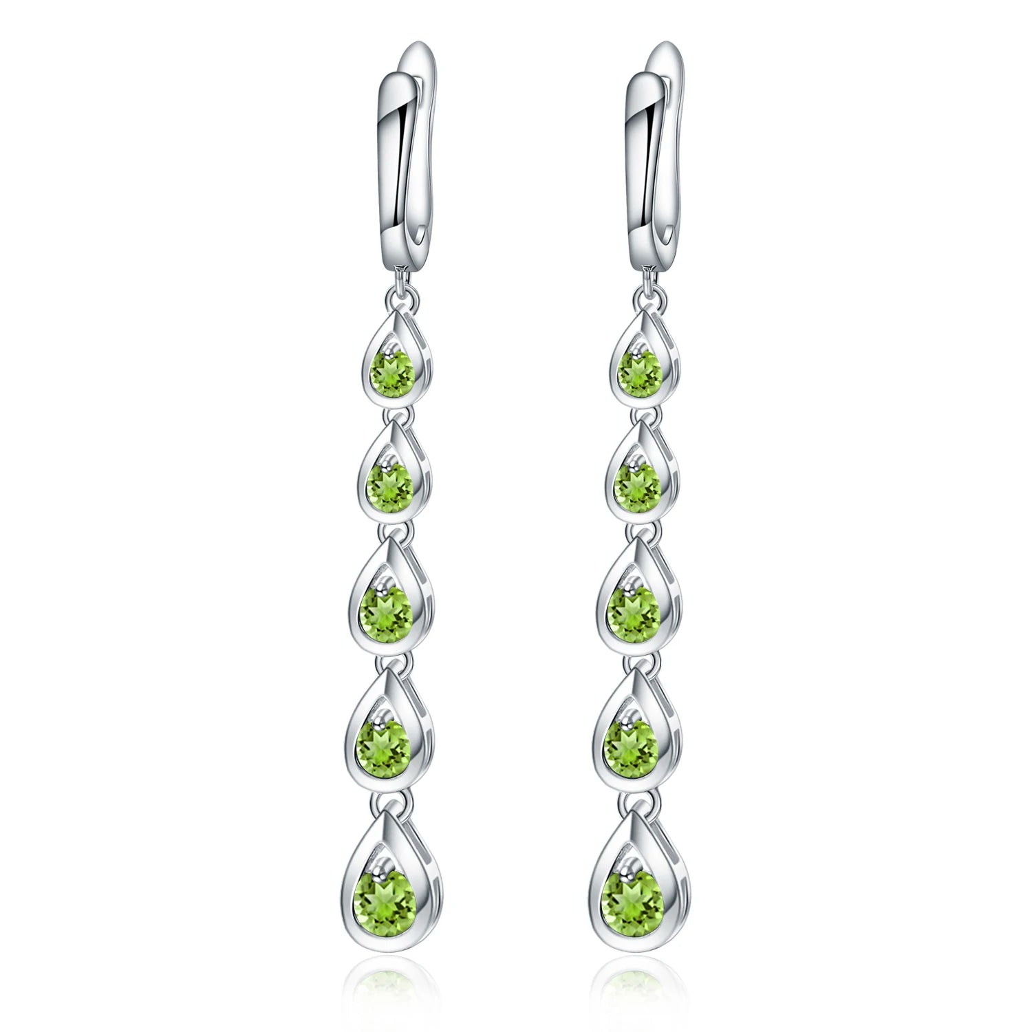 C1028 C1028 Abiding Jewelry Brand New Rhodium Plated 925 Sterling Silver Natural Peridot Gemstone Line Drop Earrings