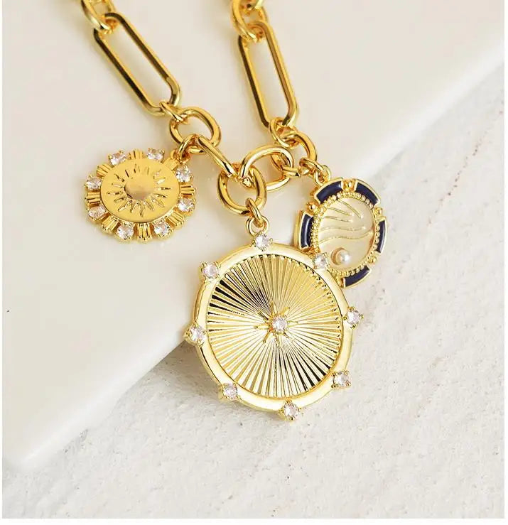 Caicai Sun Landscape Necklace Niche Design Ins Hiphop Cold Wind Net Red Collarbone Chain Vintage Female Pendant Necklace