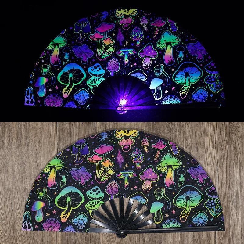 NEW UV butterfly 33cm Folding Fan UV Glow Clack Fan for EDM Music Festival Club Event