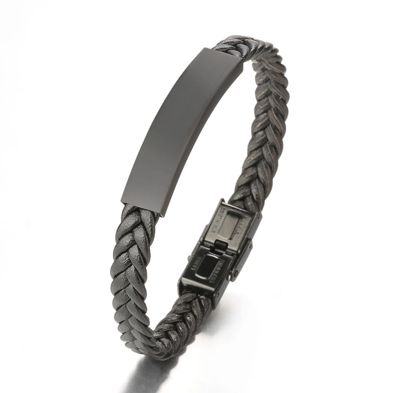 Hot Sale Fashion Vintage Black Woven Stainless Steel Bracelet Simple Trend Leather Men Bracelet