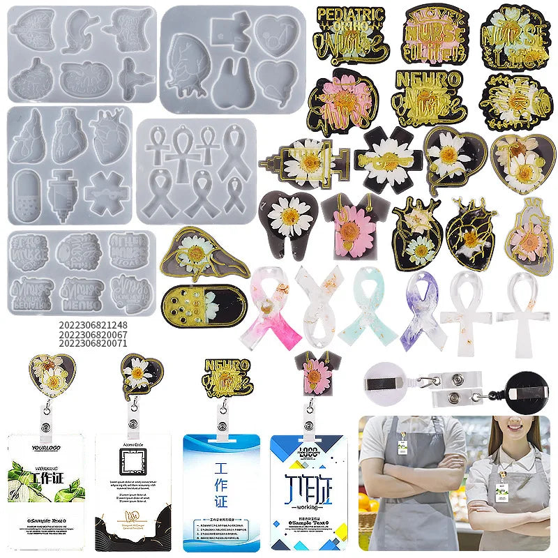 Diy Drop Glue Dry Flower Resin Name Tag Telescopic Easy Pull Button Doctor Nurse Certificate Listing Silicone Mold Free Sample