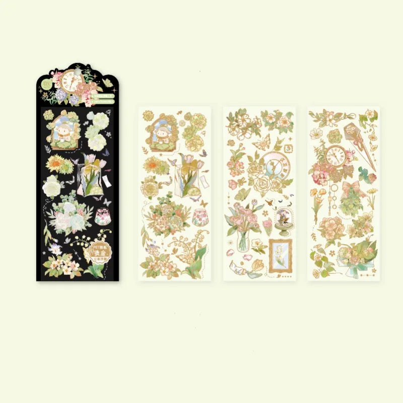 Gold Floral Transparent Aesthetics StickersVintage Scrapbooking Stickers for Card Making Envelope Gift Wrapping Journaling