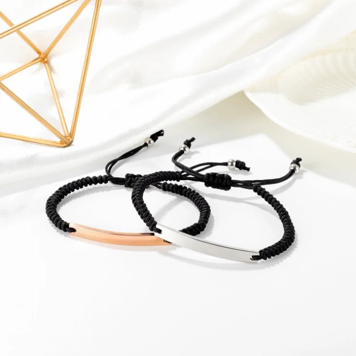 Personality Ins Style Fashion Simple Braided Rope Bracelet Can Be Engraved 18K Plated Customized bar Bracelet Couple Bracelet