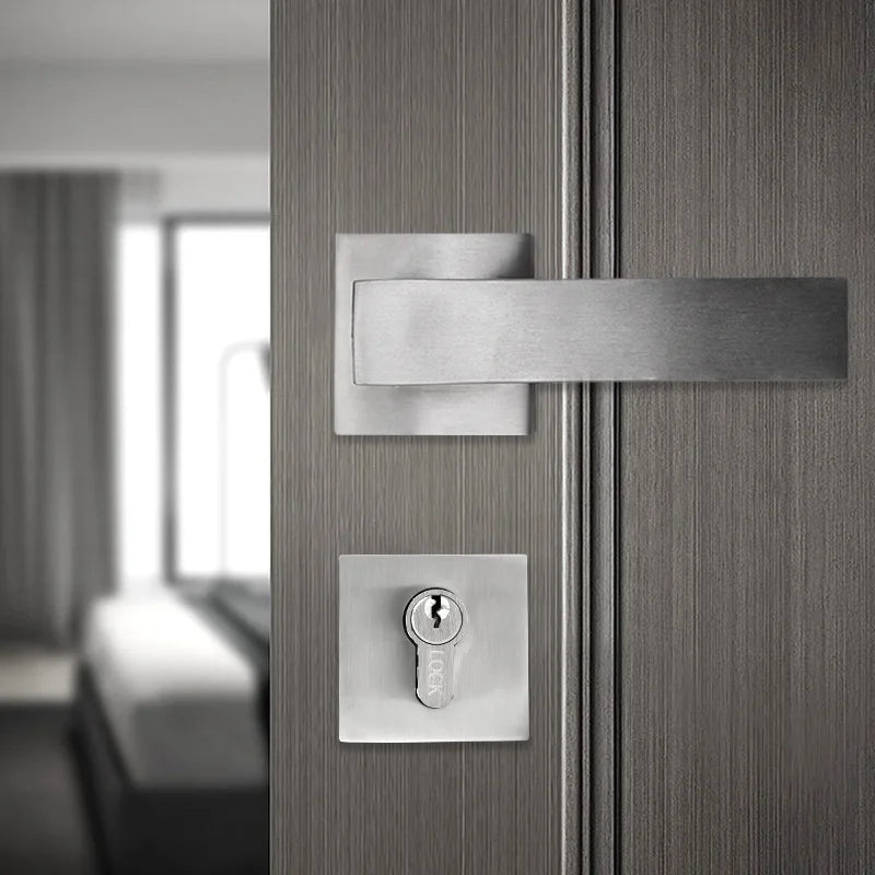 Minimalist Solid 304 Stainless Steel Door Lock Set Custom Euro Profile Solid Handle for Interior Bedroom Doors EU Standard