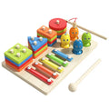 Children Wooden Educational Toy 3-in-1 Fishing Xylophone Column Board Toy Color Cognitive Kids Wooden Toys
