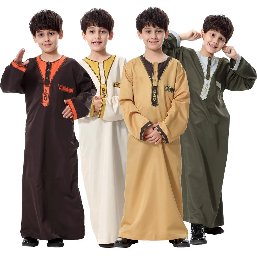 Long Comfortable Boys Tops Sleeves Fashionable Pure Dresses Topcoats Muslim Middle Blouse Children Thawb Breathable for Spring