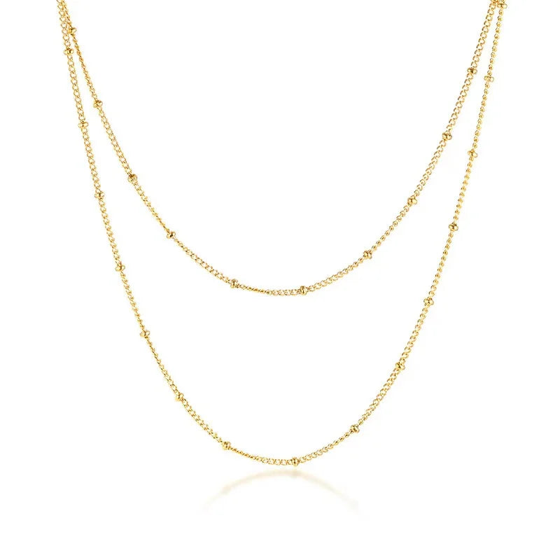 Trendy Steel Gold Plated Necklace Double Strand Satellite Chain Everyday Wear Versatile Stylish Accessory Lightweight Gleam