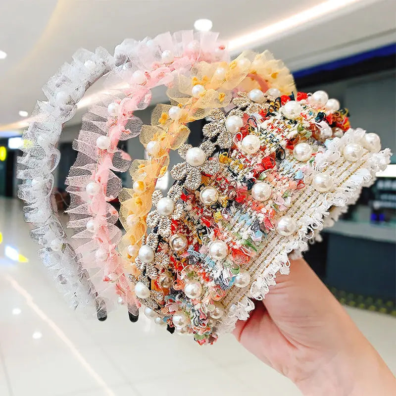 Wholesale Girl Non-slip Pearl Lace Headband Wreath Hair Ring Cute Hair Accessories for Schoolgirls