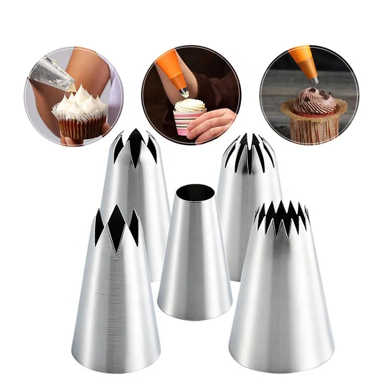 Factory Customized 5-Piece Stainless Steel Decoration Mouth Set for Baking Cake Biscuit Cream Cream Baking Tool OPP Bag 1pc