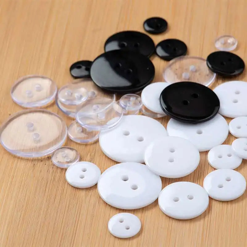 2 Holes  Resin Sewing Button Transparent Black White Round  Sew on Button Accessories Handmade Children Button Crafts