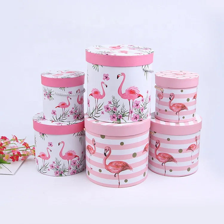 Spot Valentine's Day Hug Bucket Packaging Box 3 Pcs Set  Round Soap Flower Box Flamingo Pattern Gift Box