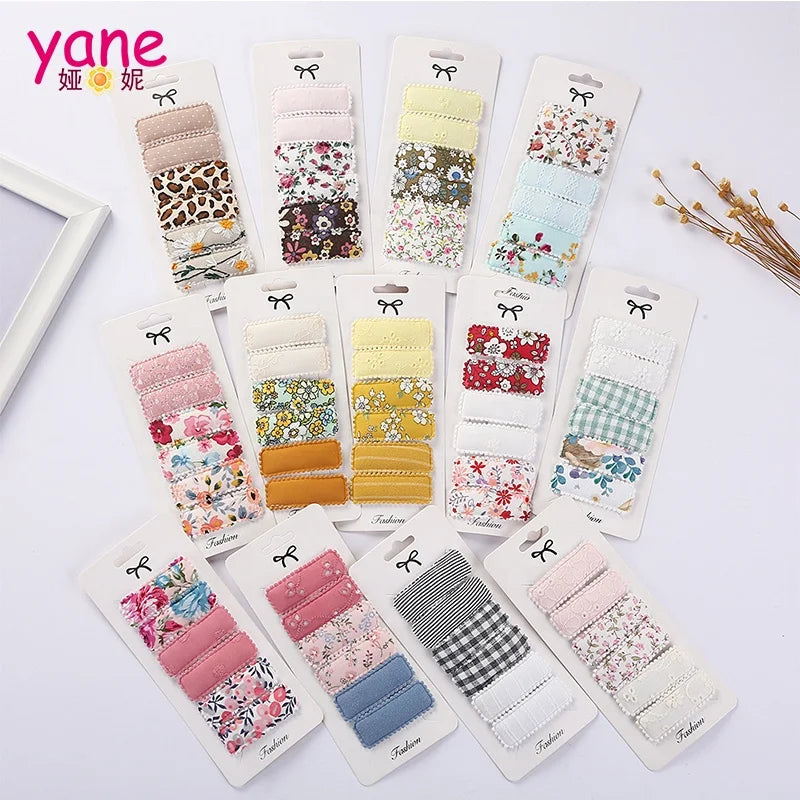 Newest Sweet Hair Clips for Girls With Art Embroidery and Floral Printing Square Snap Clip for Baby
