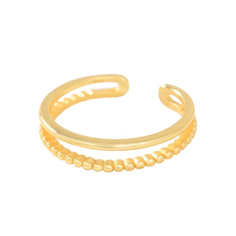 HY-RD0347 Minimalist Geometric Double Layered Adjustable Rings Genuine 925 Sterling Silver Trendy Rings Fine Jewelry for Women