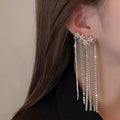 2022 New European and American Exaggerated Silver Plated Long Tassel Full Rhinestone Ear Cuffs Earrings for Women